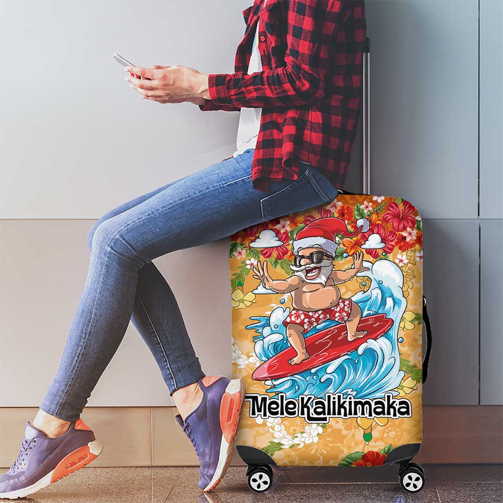 Hawaii Mele Kalikimaka Luggage Cover Funny Santa Claus Surfing on Tropical Plants LT03 - Polynesian Pride