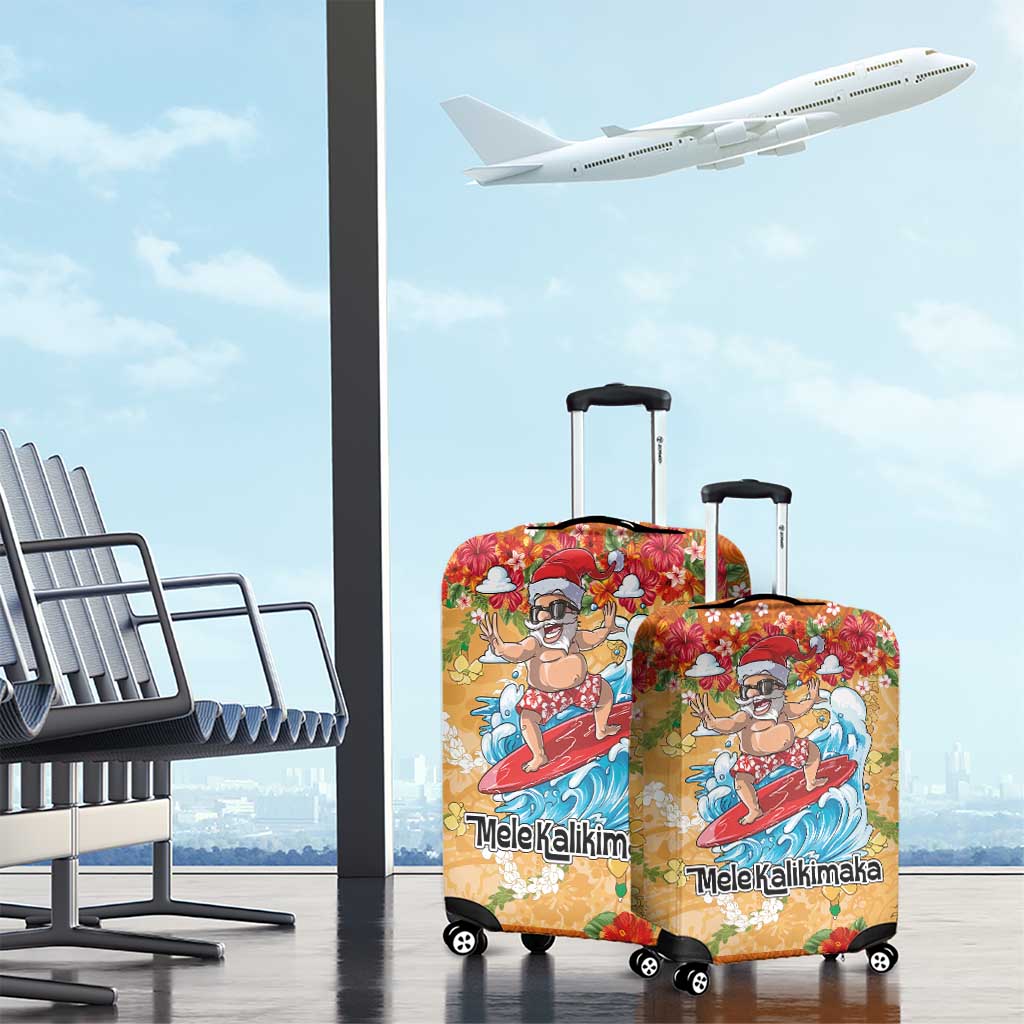 Hawaii Mele Kalikimaka Luggage Cover Funny Santa Claus Surfing on Tropical Plants LT03 - Polynesian Pride