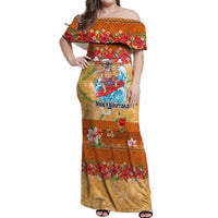 Hawaii Mele Kalikimaka Off Shoulder Maxi Dress Funny Santa Claus Surfing on Tropical Plants LT03 Women Multicolor - Polynesian Pride