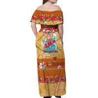 Hawaii Mele Kalikimaka Off Shoulder Maxi Dress Funny Santa Claus Surfing on Tropical Plants LT03 - Polynesian Pride