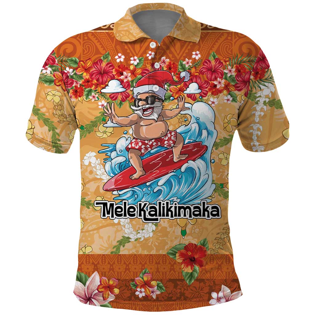 Hawaii Mele Kalikimaka Polo Shirt Funny Santa Claus Surfing on Tropical Plants LT03 Multicolor - Polynesian Pride