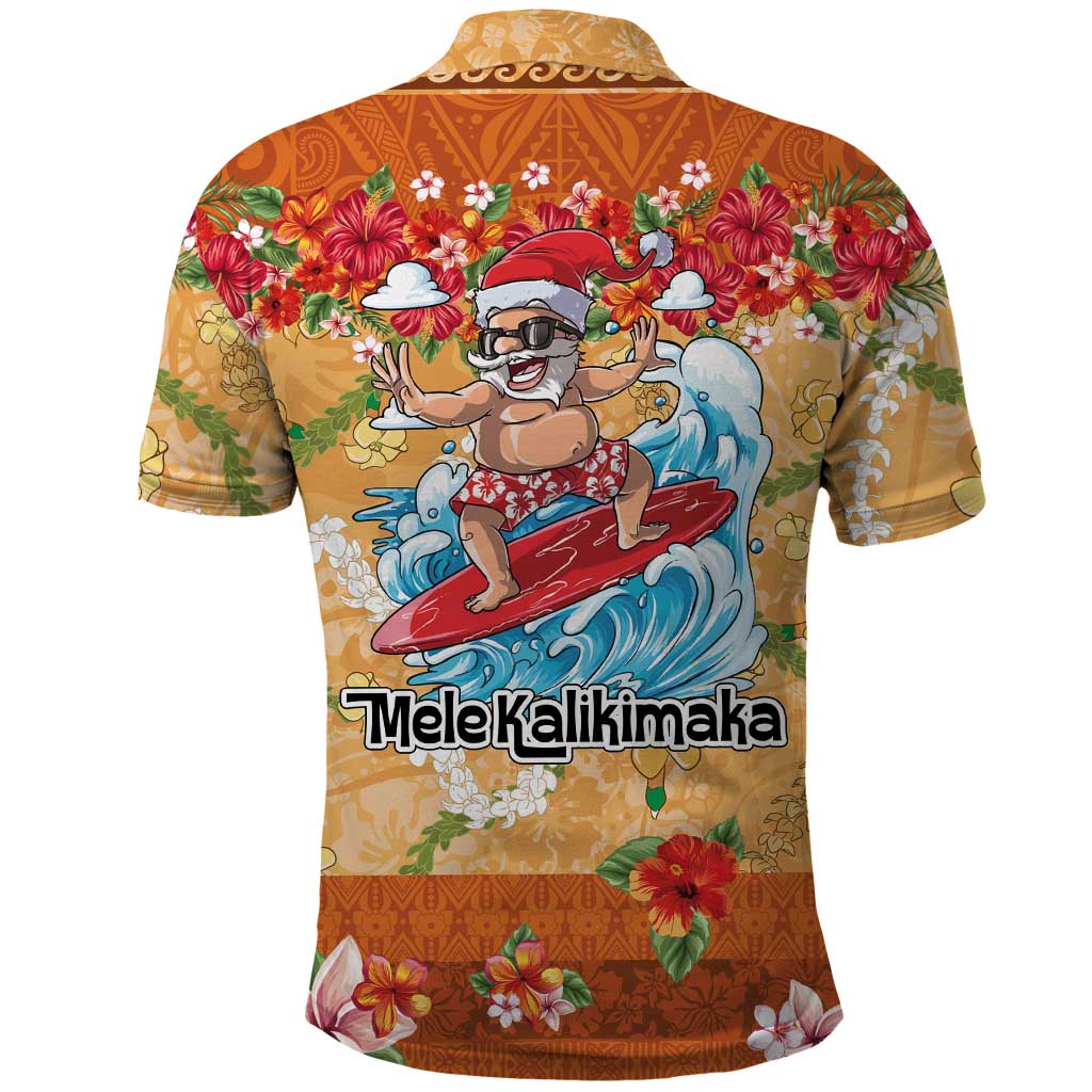Hawaii Mele Kalikimaka Polo Shirt Funny Santa Claus Surfing on Tropical Plants LT03 - Polynesian Pride