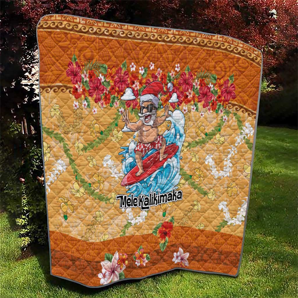 Hawaii Mele Kalikimaka Quilt Funny Santa Claus Surfing on Tropical Plants LT03 - Polynesian Pride