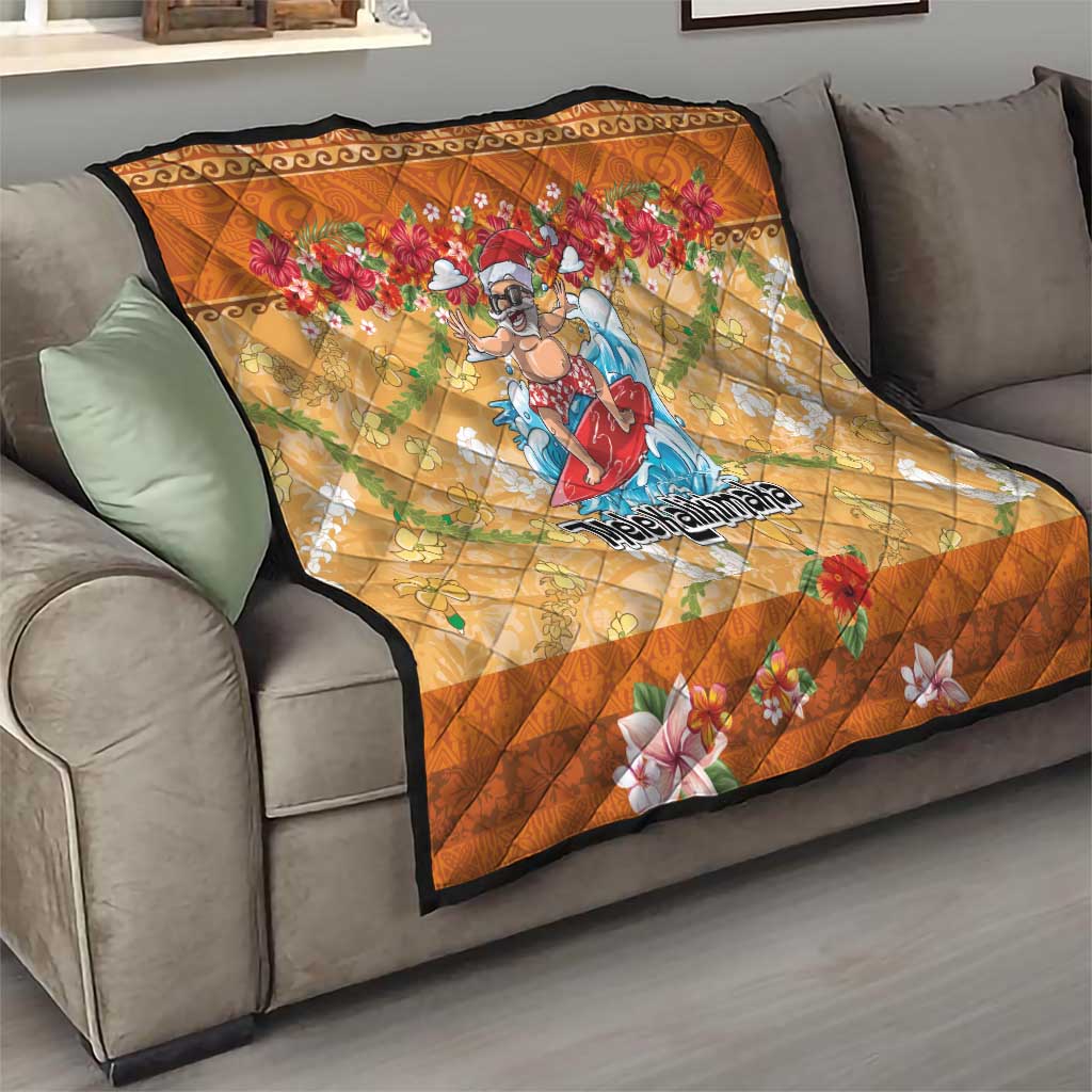 Hawaii Mele Kalikimaka Quilt Funny Santa Claus Surfing on Tropical Plants LT03 - Polynesian Pride