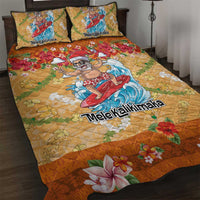 Hawaii Mele Kalikimaka Quilt Bed Set Funny Santa Claus Surfing on Tropical Plants LT03 Multicolor - Polynesian Pride