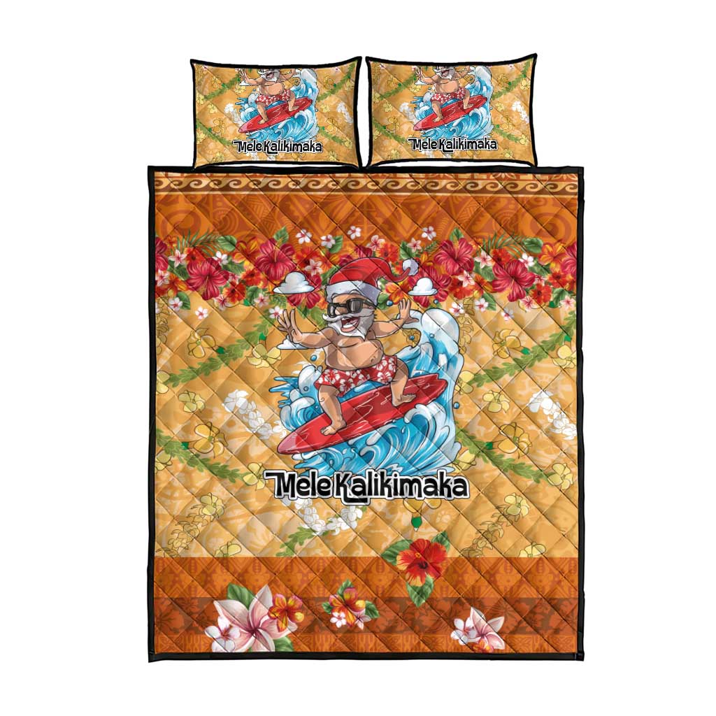Hawaii Mele Kalikimaka Quilt Bed Set Funny Santa Claus Surfing on Tropical Plants LT03 - Polynesian Pride
