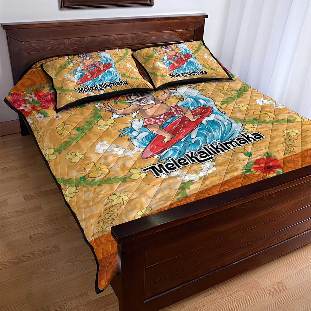 Hawaii Mele Kalikimaka Quilt Bed Set Funny Santa Claus Surfing on Tropical Plants LT03 - Polynesian Pride