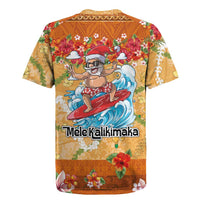 Hawaii Mele Kalikimaka Rugby Jersey Funny Santa Claus Surfing on Tropical Plants - Polynesian Pride
