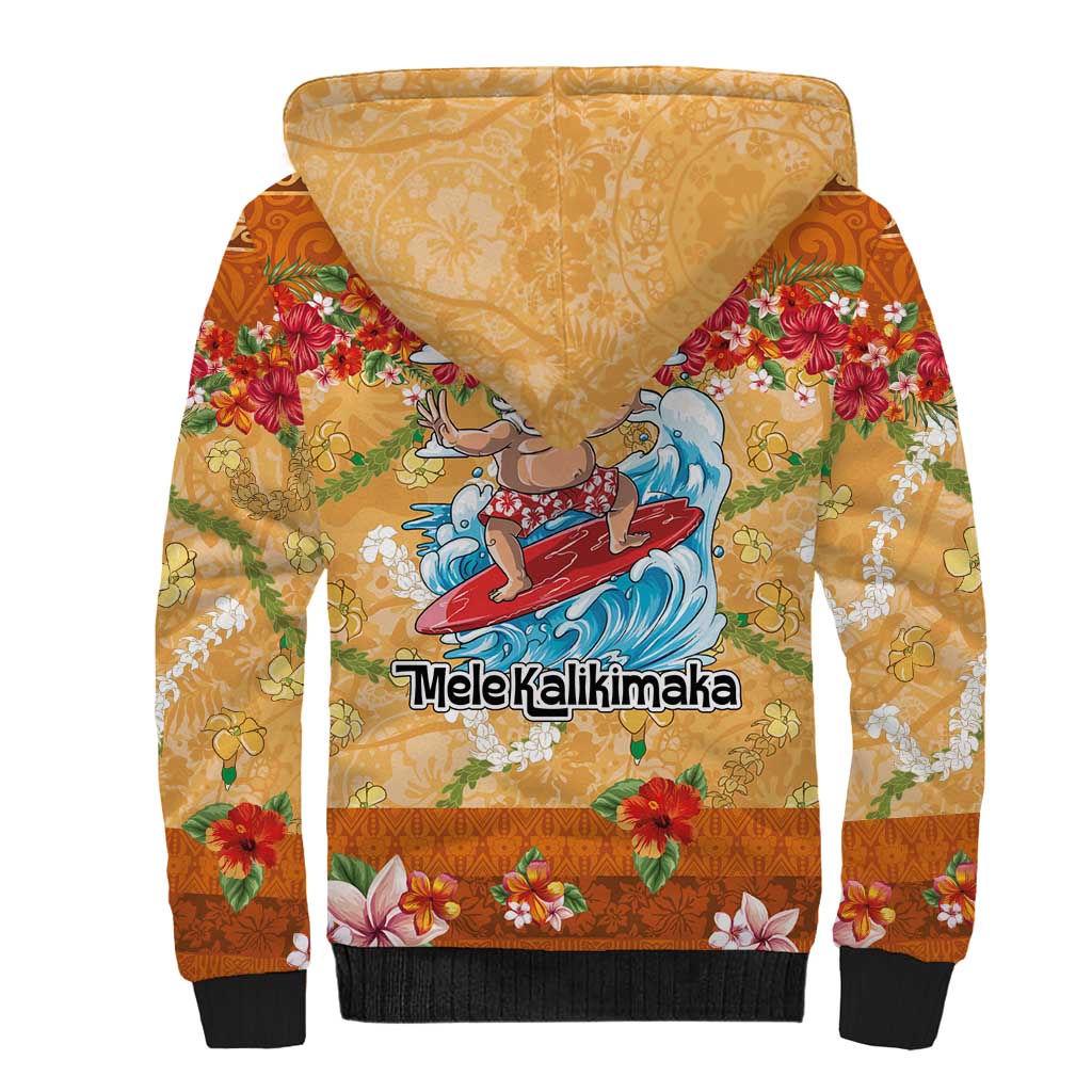 Hawaii Mele Kalikimaka Sherpa Hoodie Funny Santa Claus Surfing on Tropical Plants LT03 - Polynesian Pride
