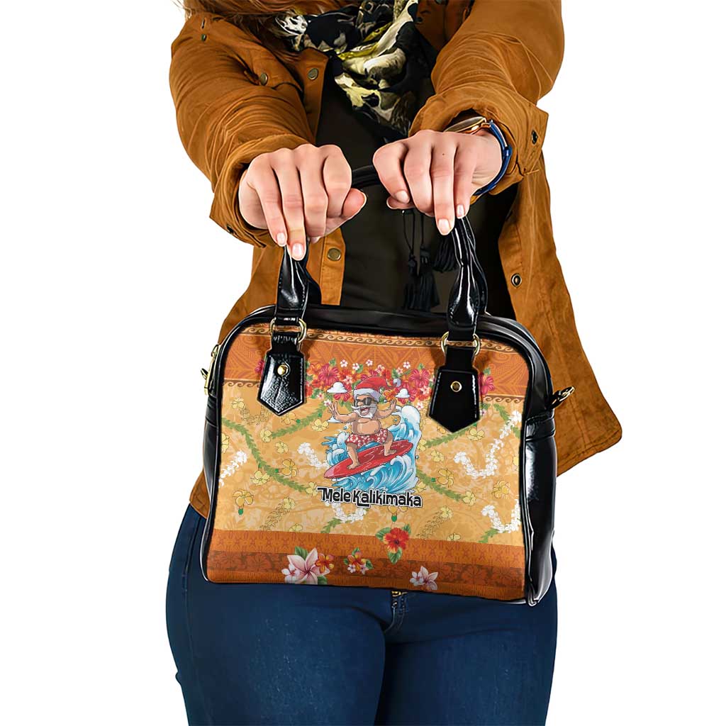 Hawaii Mele Kalikimaka Shoulder Handbag Funny Santa Claus Surfing on Tropical Plants - Polynesian Pride