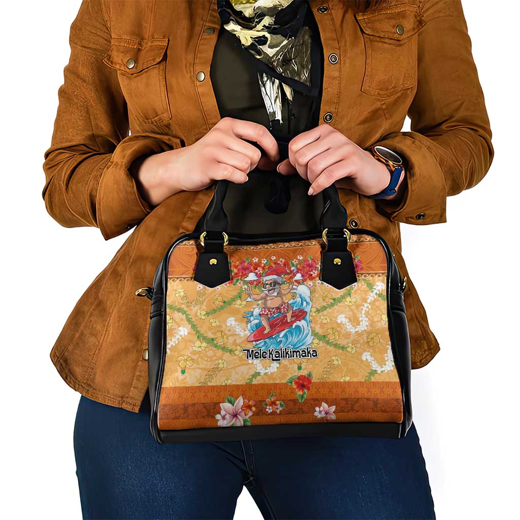 Hawaii Mele Kalikimaka Shoulder Handbag Funny Santa Claus Surfing on Tropical Plants - Polynesian Pride
