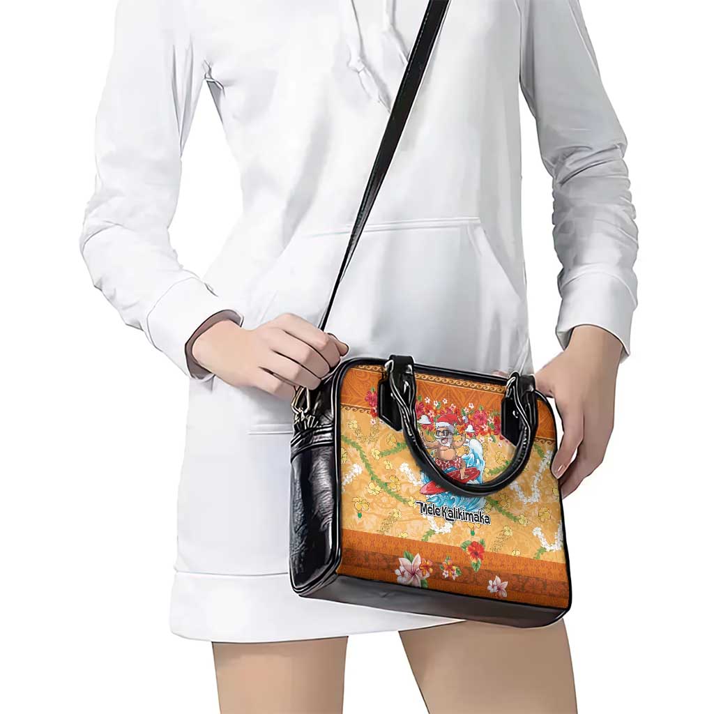Hawaii Mele Kalikimaka Shoulder Handbag Funny Santa Claus Surfing on Tropical Plants - Polynesian Pride