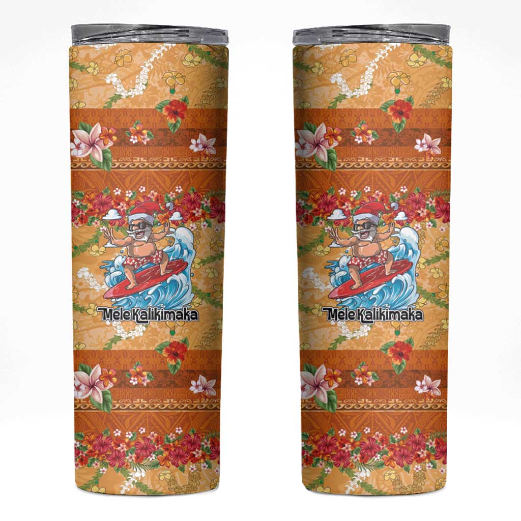 Hawaii Mele Kalikimaka Skinny Tumbler Funny Santa Claus Surfing on Tropical Plants LT03 Multicolor - Polynesian Pride