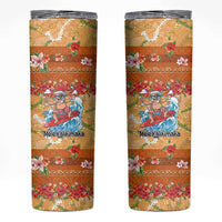 Hawaii Mele Kalikimaka Skinny Tumbler Funny Santa Claus Surfing on Tropical Plants LT03 Multicolor - Polynesian Pride