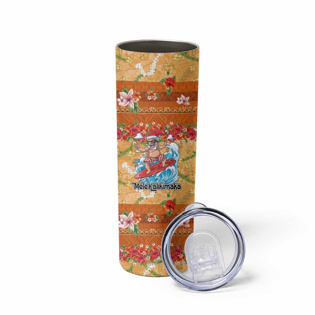Hawaii Mele Kalikimaka Skinny Tumbler Funny Santa Claus Surfing on Tropical Plants LT03 - Polynesian Pride