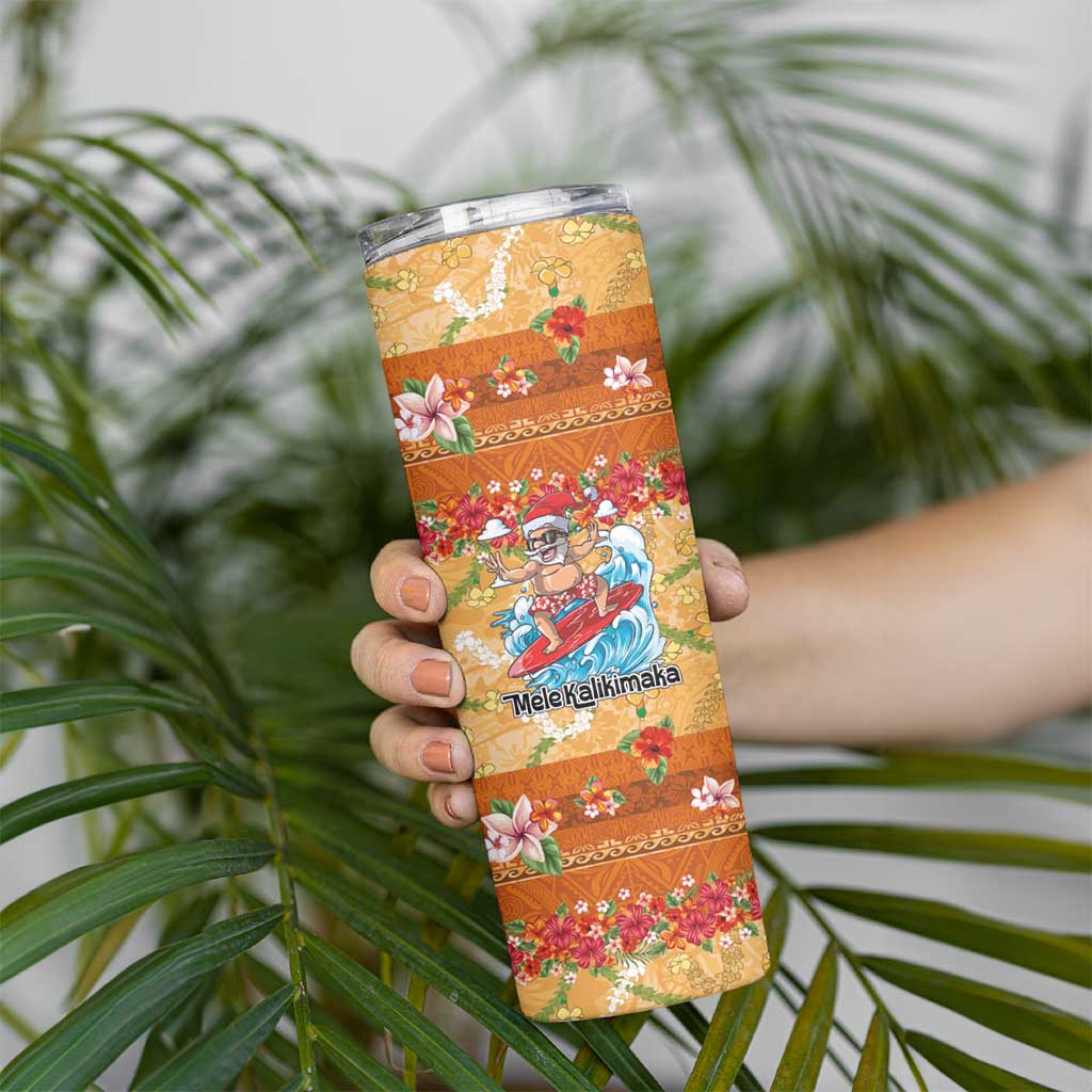 Hawaii Mele Kalikimaka Skinny Tumbler Funny Santa Claus Surfing on Tropical Plants LT03 - Polynesian Pride