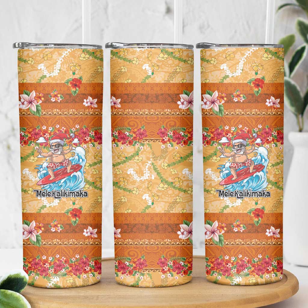 Hawaii Mele Kalikimaka Skinny Tumbler Funny Santa Claus Surfing on Tropical Plants LT03 - Polynesian Pride