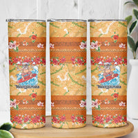 Hawaii Mele Kalikimaka Skinny Tumbler Funny Santa Claus Surfing on Tropical Plants LT03 - Polynesian Pride