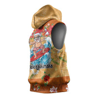 Hawaii Mele Kalikimaka Sleeveless Hoodie Funny Santa Claus Surfing on Tropical Plants LT03 - Polynesian Pride