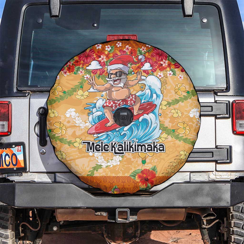 Hawaii Mele Kalikimaka Spare Tire Cover Funny Santa Claus Surfing on Tropical Plants LT03 Multicolor - Polynesian Pride