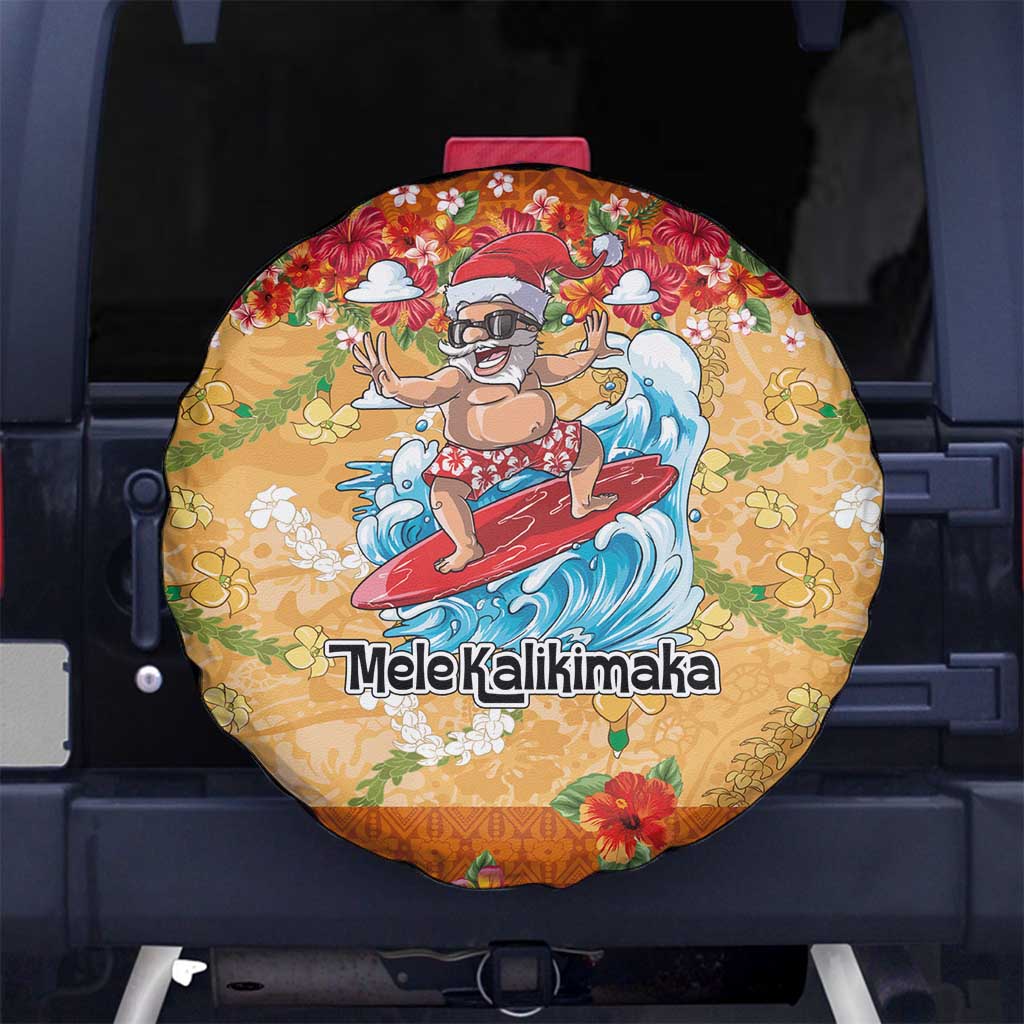 Hawaii Mele Kalikimaka Spare Tire Cover Funny Santa Claus Surfing on Tropical Plants LT03 No hole Multicolor - Polynesian Pride