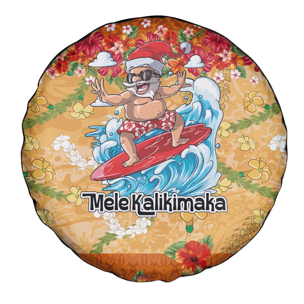 Hawaii Mele Kalikimaka Spare Tire Cover Funny Santa Claus Surfing on Tropical Plants LT03 - Polynesian Pride