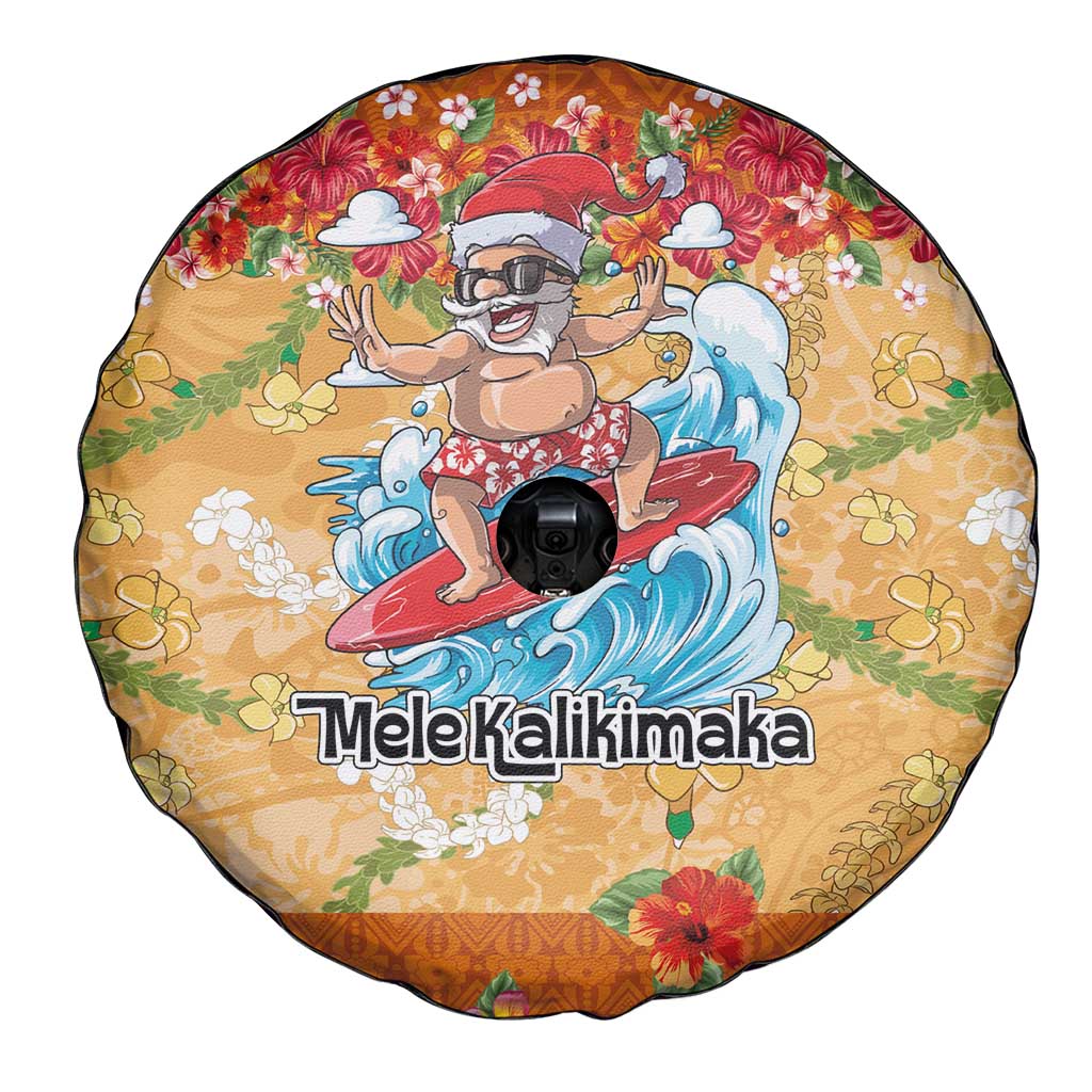 Hawaii Mele Kalikimaka Spare Tire Cover Funny Santa Claus Surfing on Tropical Plants LT03 - Polynesian Pride