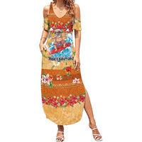 Hawaii Mele Kalikimaka Summer Maxi Dress Funny Santa Claus Surfing on Tropical Plants LT03 Women Multicolor - Polynesian Pride