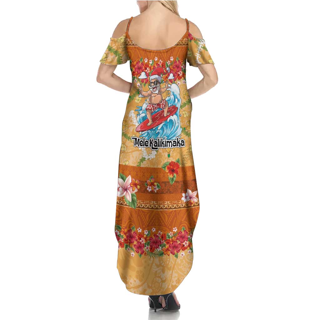 Hawaii Mele Kalikimaka Summer Maxi Dress Funny Santa Claus Surfing on Tropical Plants LT03 - Polynesian Pride