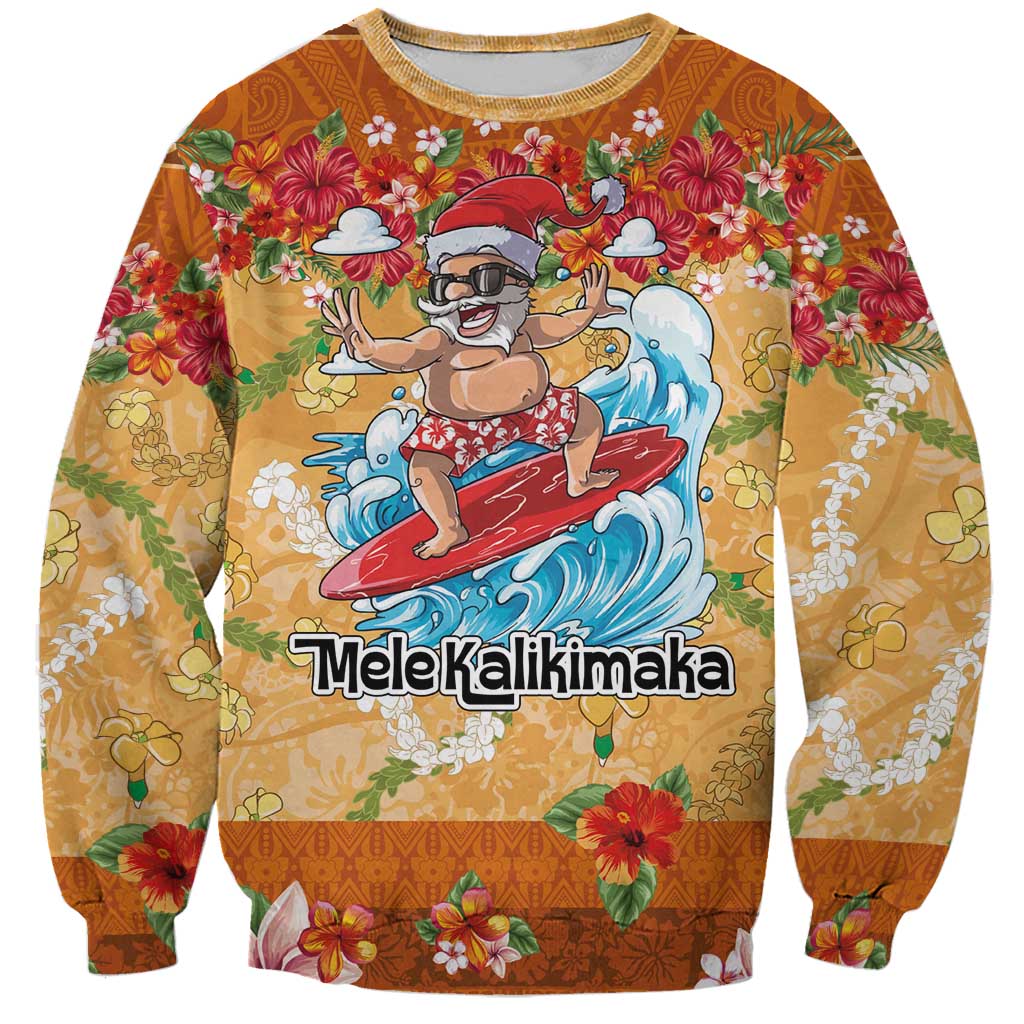 Hawaii Mele Kalikimaka Sweatshirt Funny Santa Claus Surfing on Tropical Plants LT03 Unisex Multicolor - Polynesian Pride