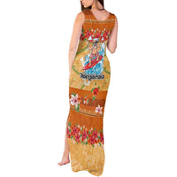 Hawaii Mele Kalikimaka Tank Maxi Dress Funny Santa Claus Surfing on Tropical Plants LT03 - Polynesian Pride