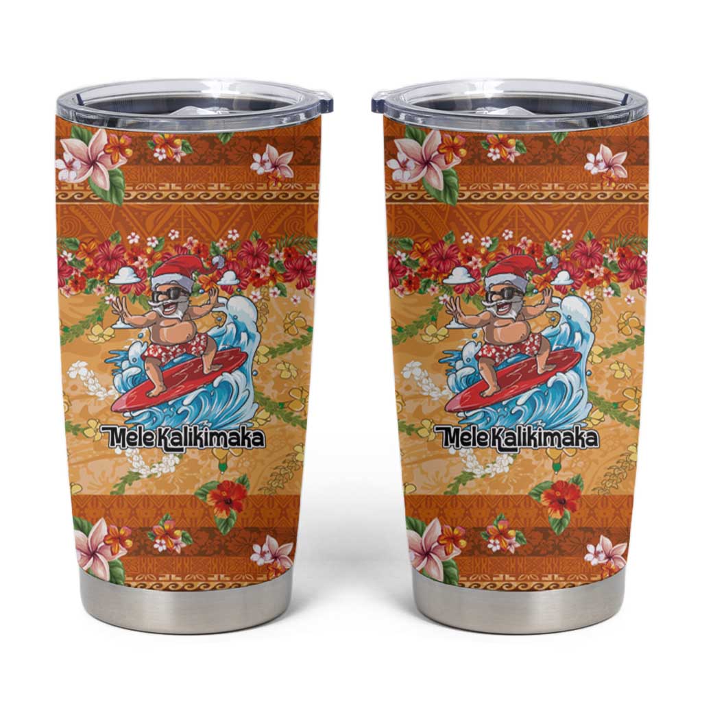 Hawaii Mele Kalikimaka Tumbler Cup Funny Santa Claus Surfing on Tropical Plants LT03 Multicolor - Polynesian Pride