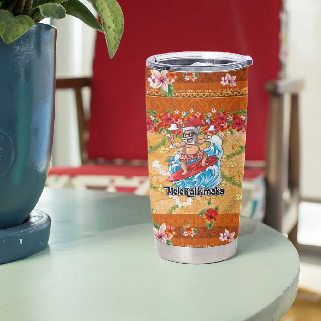 Hawaii Mele Kalikimaka Tumbler Cup Funny Santa Claus Surfing on Tropical Plants LT03 - Polynesian Pride