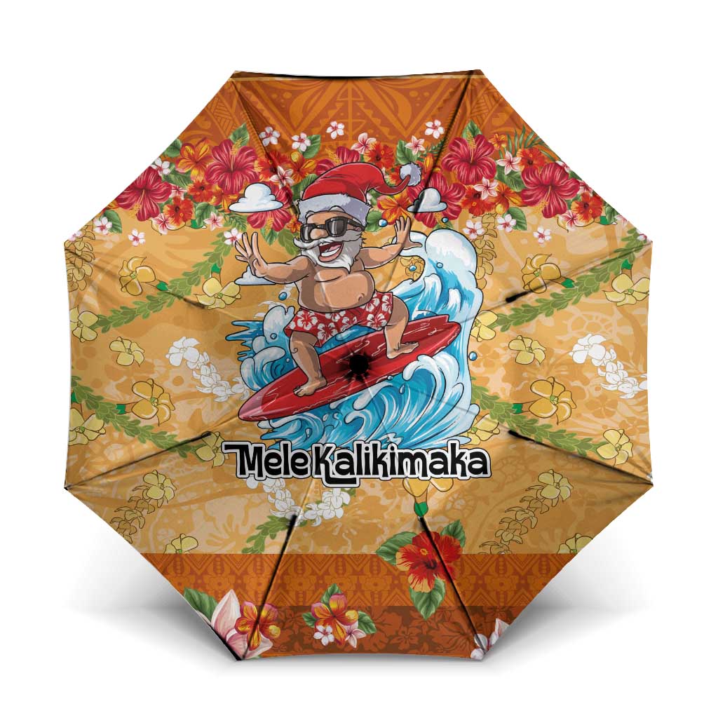 Hawaii Mele Kalikimaka Umbrella Funny Santa Claus Surfing on Tropical Plants LT03 One Size Folded 11.42 inch Opened Diameter 37.4 inch Multicolor - Polynesian Pride