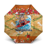 Hawaii Mele Kalikimaka Umbrella Funny Santa Claus Surfing on Tropical Plants LT03 One Size Folded 11.42 inch Opened Diameter 37.4 inch Multicolor - Polynesian Pride