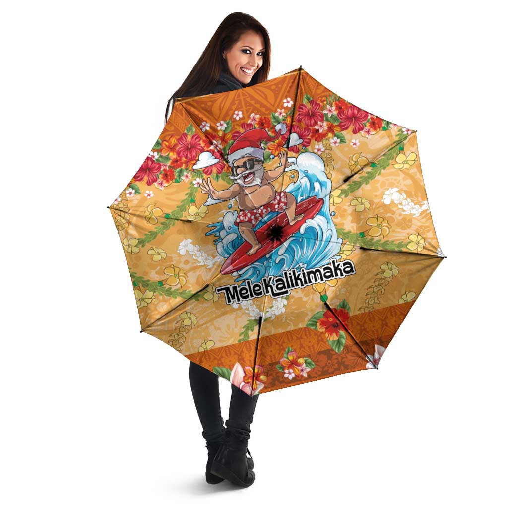 Hawaii Mele Kalikimaka Umbrella Funny Santa Claus Surfing on Tropical Plants LT03 - Polynesian Pride