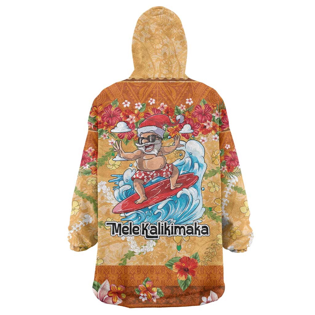 Hawaii Mele Kalikimaka Wearable Blanket Hoodie Funny Santa Claus Surfing on Tropical Plants LT03 - Polynesian Pride