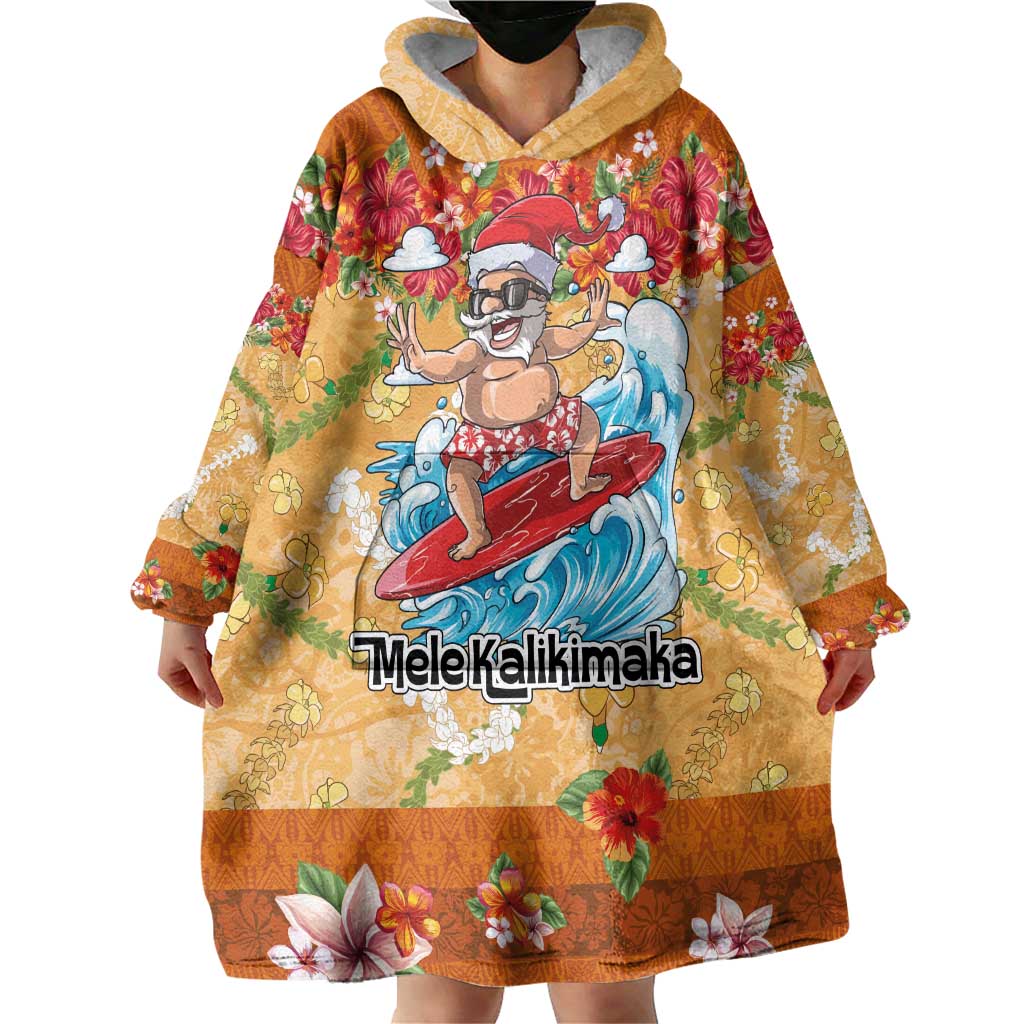 Hawaii Mele Kalikimaka Wearable Blanket Hoodie Funny Santa Claus Surfing on Tropical Plants LT03 - Polynesian Pride