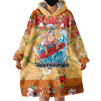 Hawaii Mele Kalikimaka Wearable Blanket Hoodie Funny Santa Claus Surfing on Tropical Plants LT03 - Polynesian Pride