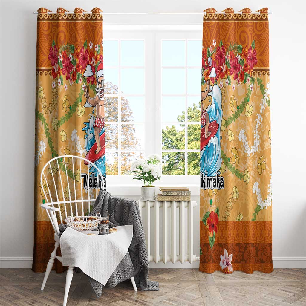 Hawaii Mele Kalikimaka Window Curtain Funny Santa Claus Surfing on Tropical Plants - Polynesian Pride