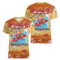 Hawaii Mele Kalikimaka Women V-Neck T-Shirt Funny Santa Claus Surfing on Tropical Plants LT03 - Polynesian Pride