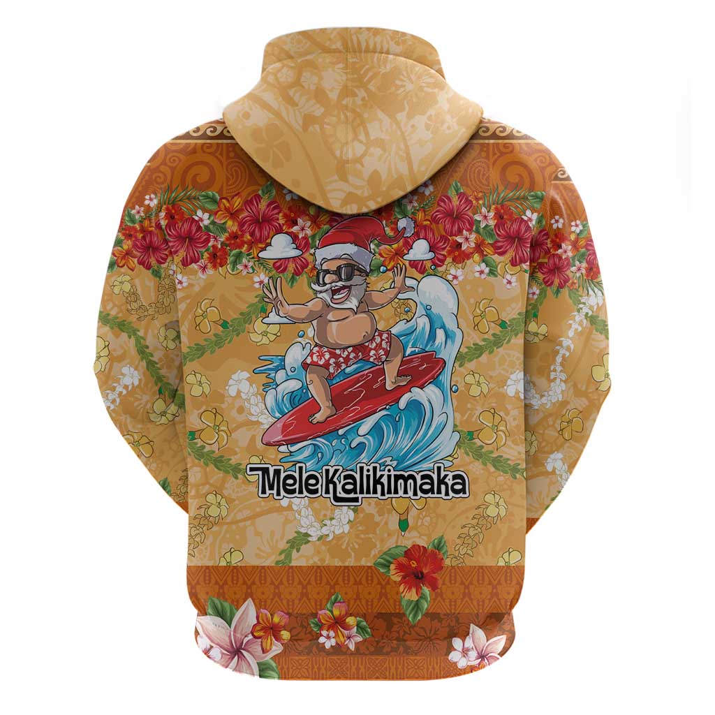 Hawaii Mele Kalikimaka Zip Hoodie Funny Santa Claus Surfing on Tropical Plants LT03 - Polynesian Pride