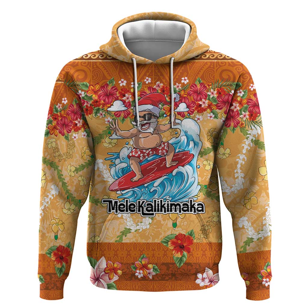 Hawaii Mele Kalikimaka Zip Hoodie Funny Santa Claus Surfing on Tropical Plants LT03 Pullover Hoodie Multicolor - Polynesian Pride