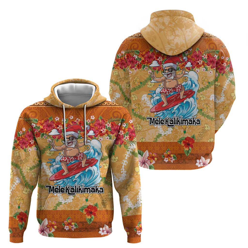 Hawaii Mele Kalikimaka Zip Hoodie Funny Santa Claus Surfing on Tropical Plants LT03 - Polynesian Pride