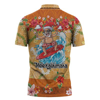 Hawaii Mele Kalikimaka Zipper Polo Shirt Funny Santa Claus Surfing on Tropical Plants LT03 - Polynesian Pride