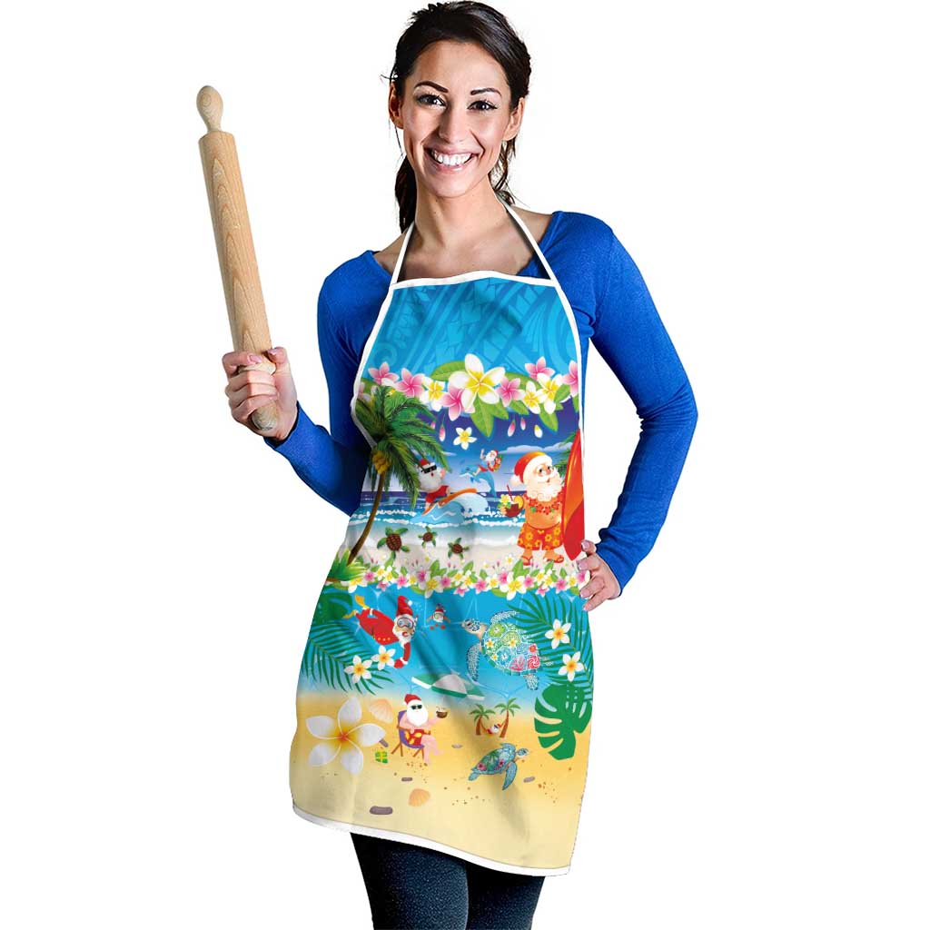 Polynesian Merry Christmas Apron Funny Santa Beach Tropical Plant and Turtle - Polynesian Pride