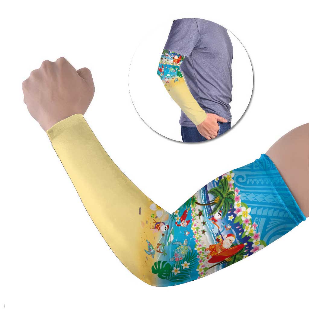 Polynesian Merry Christmas Arm Sleeves Funny Santa Beach Tropical Plant and Turtle - Polynesian Pride
