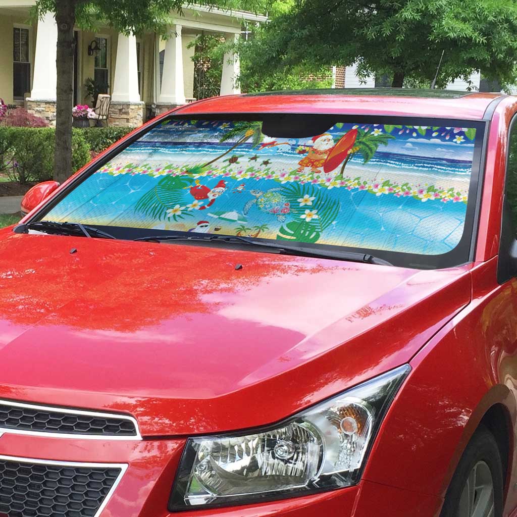 Polynesian Merry Christmas Auto Sun Shade Funny Santa Beach Tropical Plant and Turtle - Polynesian Pride