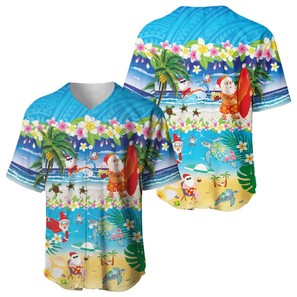 Polynesian Merry Christmas Baseball Jersey Funny Santa Beach Tropical Plant and Turtle - Polynesian Pride