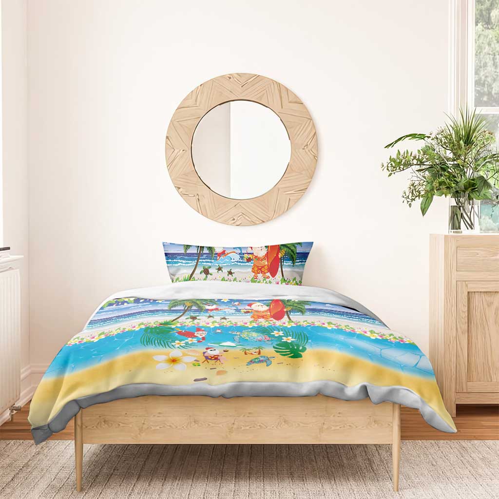 Polynesian Merry Christmas Bedding Set Funny Santa Beach Tropical Plant and Turtle - Polynesian Pride